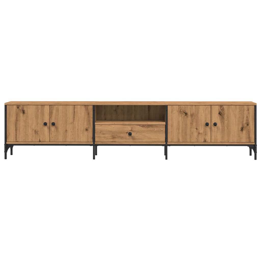 Tv-meubel met lade 200x25x44 cm bewerkt hout artisanaal eiken