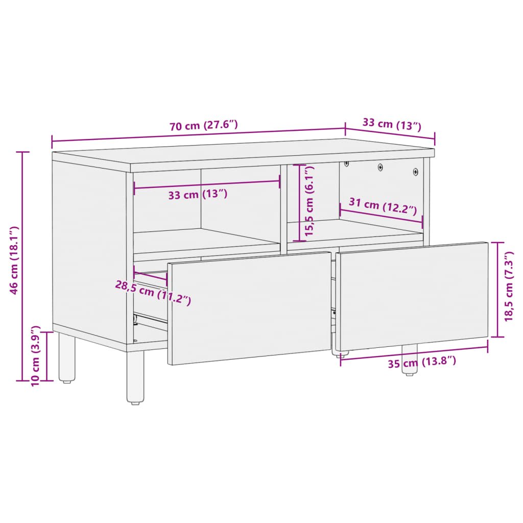 Tv-meubel 70x33x46 cm bewerkt hout zwart