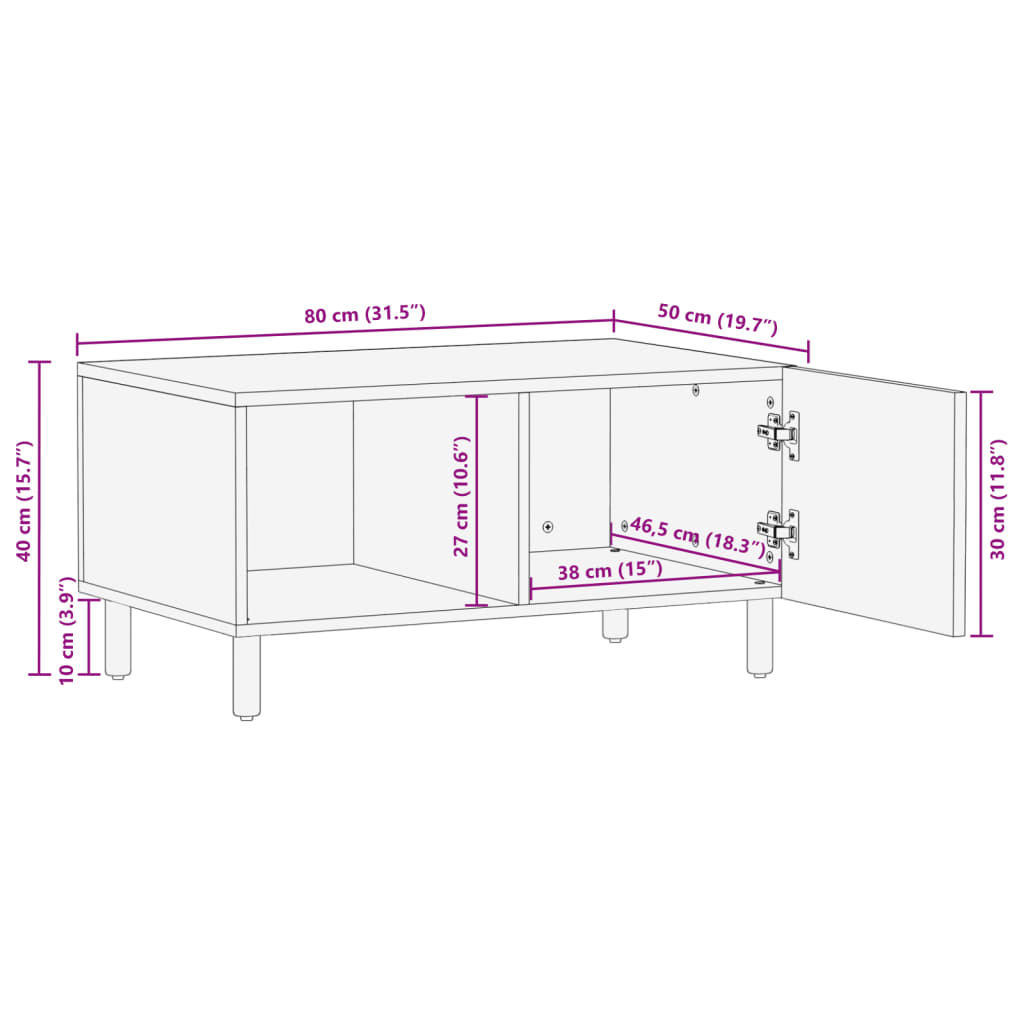 Salontafel 80x50x40 cm bewerkt hout zwart