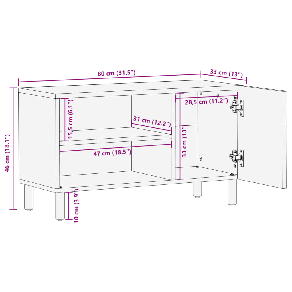 Tv-meubel 80x33x46 cm bewerkt hout zwart