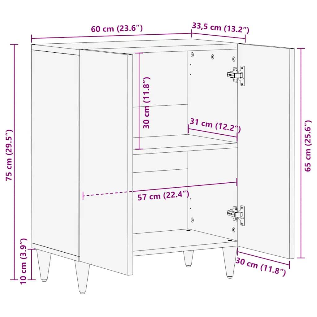 Dressoir 60x33,5x75 cm massief mangohout lichtgrijs