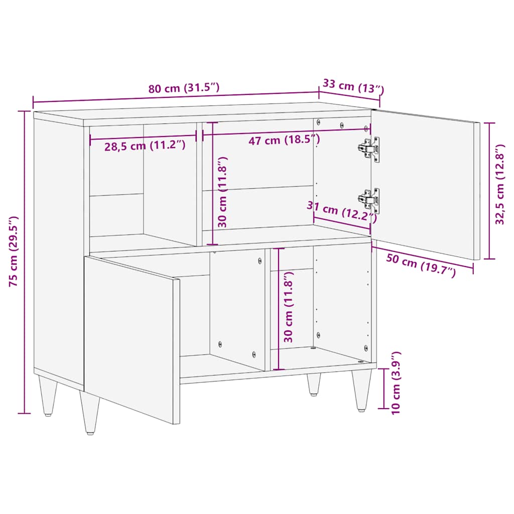 Dressoir 80x33x75 cm massief mangohout