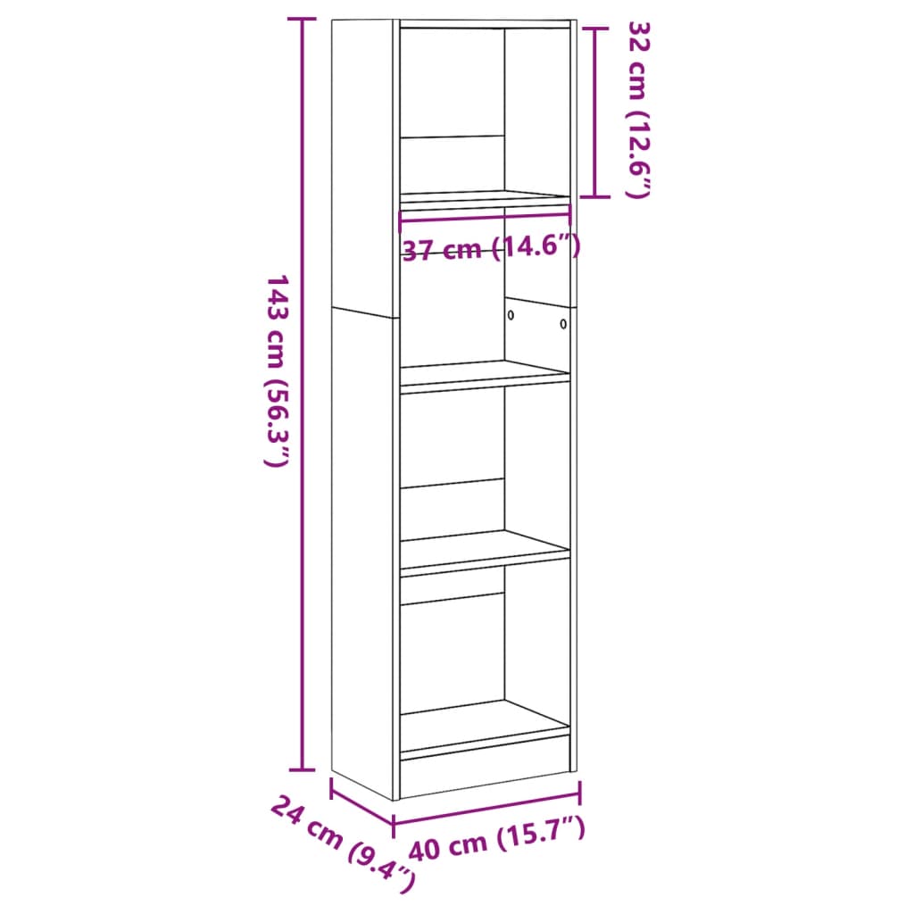 Boekenkast 40x24x143 cm bewerkt hout zwart