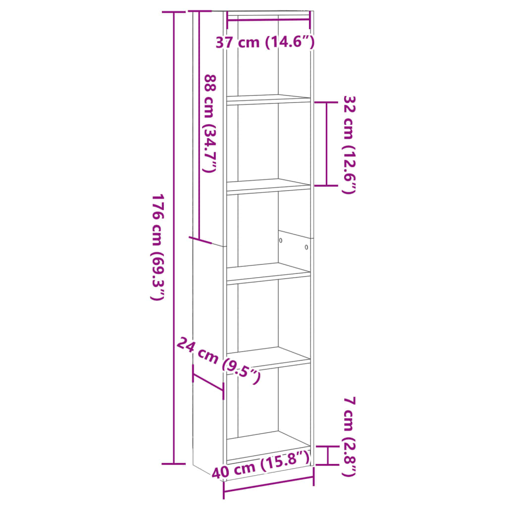 Boekenkast 40x24x176 cm bewerkt hout zwart