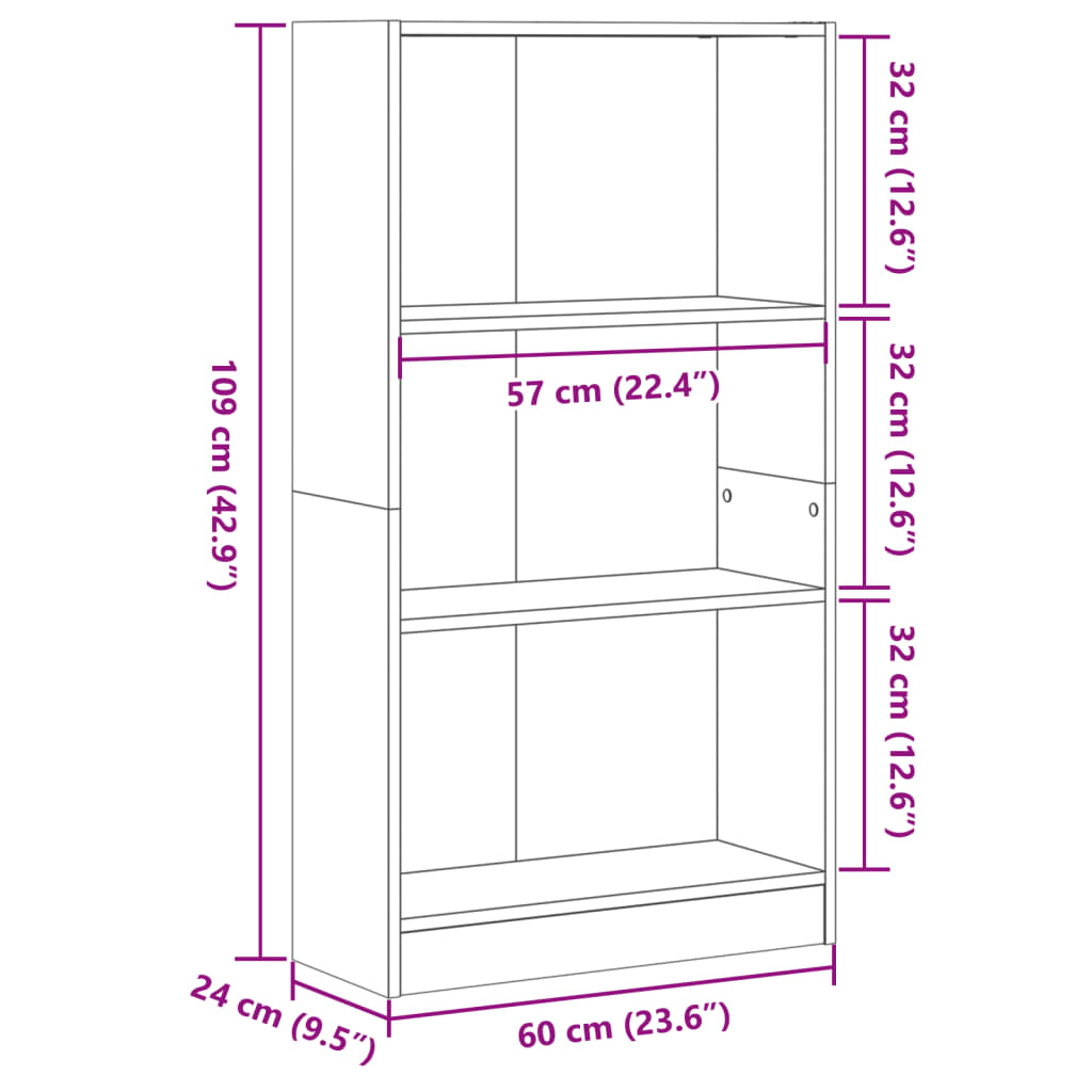 Boekenkast 60x24x109 cm bewerkt hout zwart