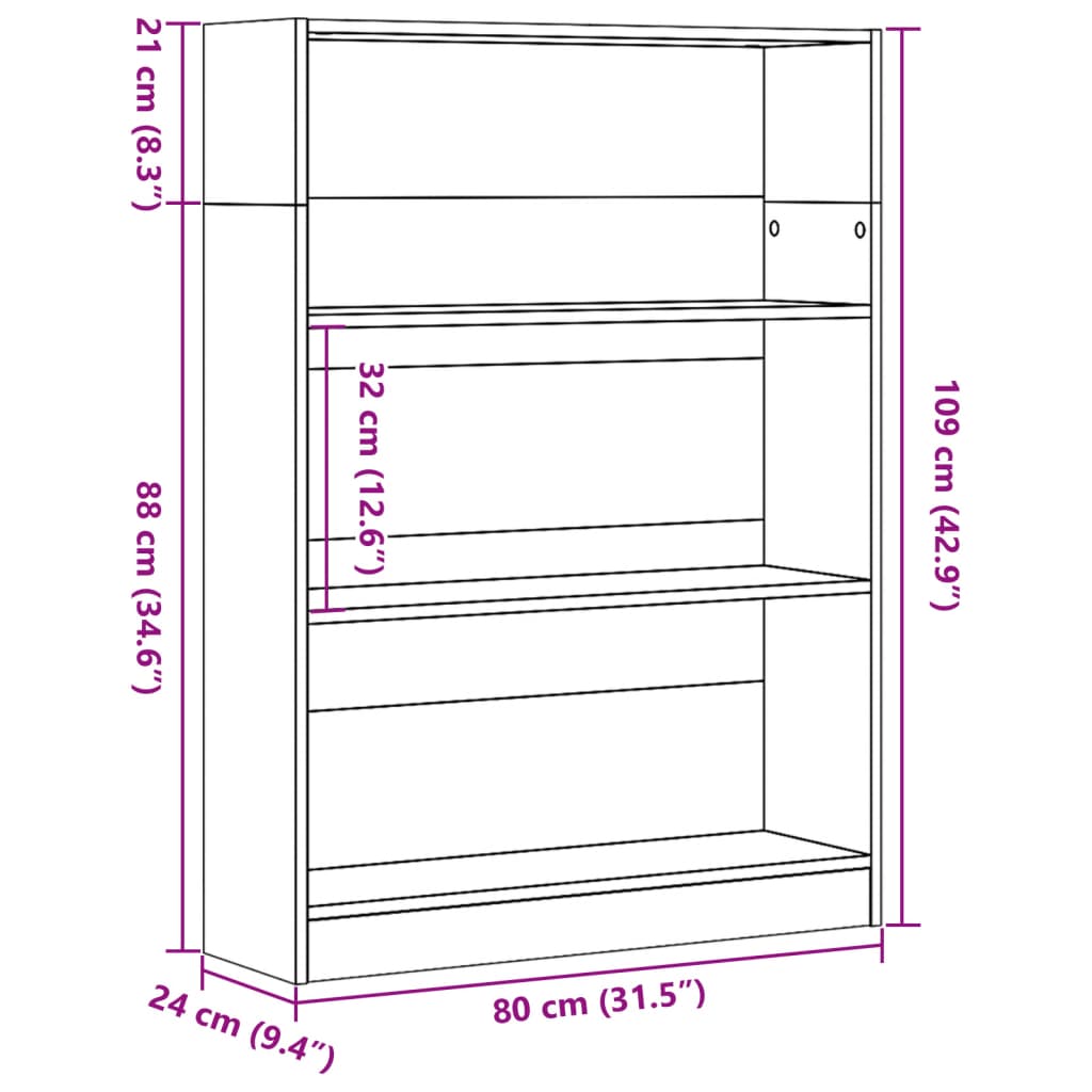 Boekenkast 80x24x109 cm bewerkt hout zwart