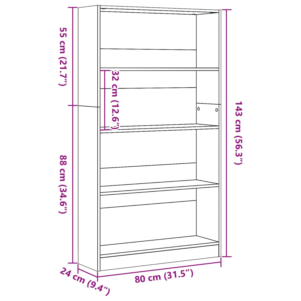 Boekenkast 80x24x143 cm bewerkt hout zwart