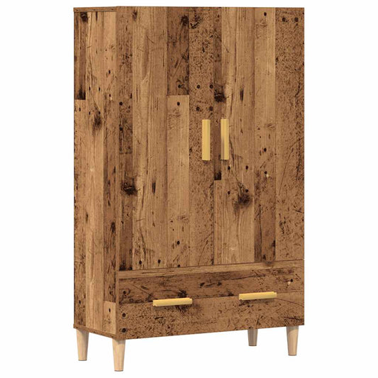 Hoge kast 70x31x115 cm bewerkt hout oud houtkleurig