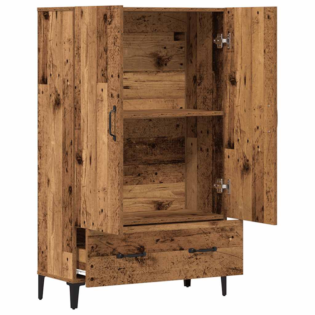 Hoge kast 70x31x115 cm bewerkt hout oud houtkleurig