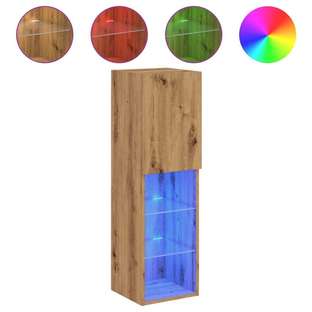 Tv-meubel met LED-verlichting 30,5x30x102 cm artisanaal eiken