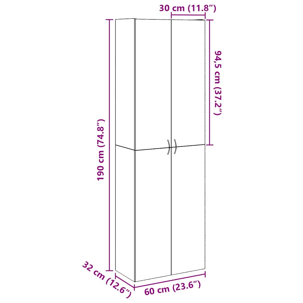 Hoge kast 60x32x190 cm bewerkt hout oud houtkleurig