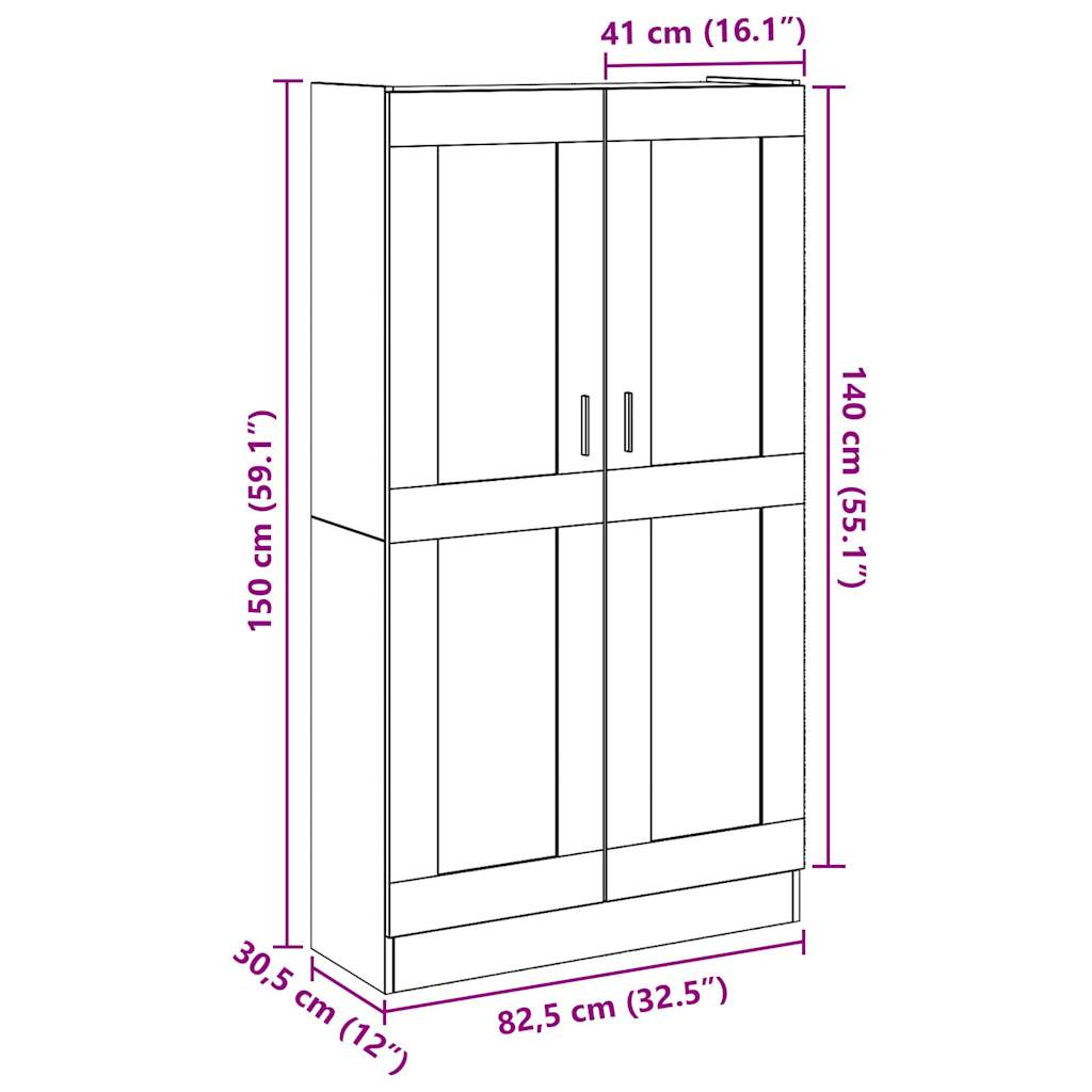 Hoge kast 82,5x30,5x150 cm bewerkt hout oud houtkleurig