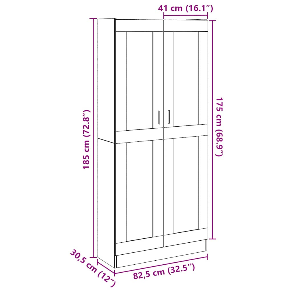 Hoge kast 82,5x30,5x185 cm bewerkt hout oud houtkleurig